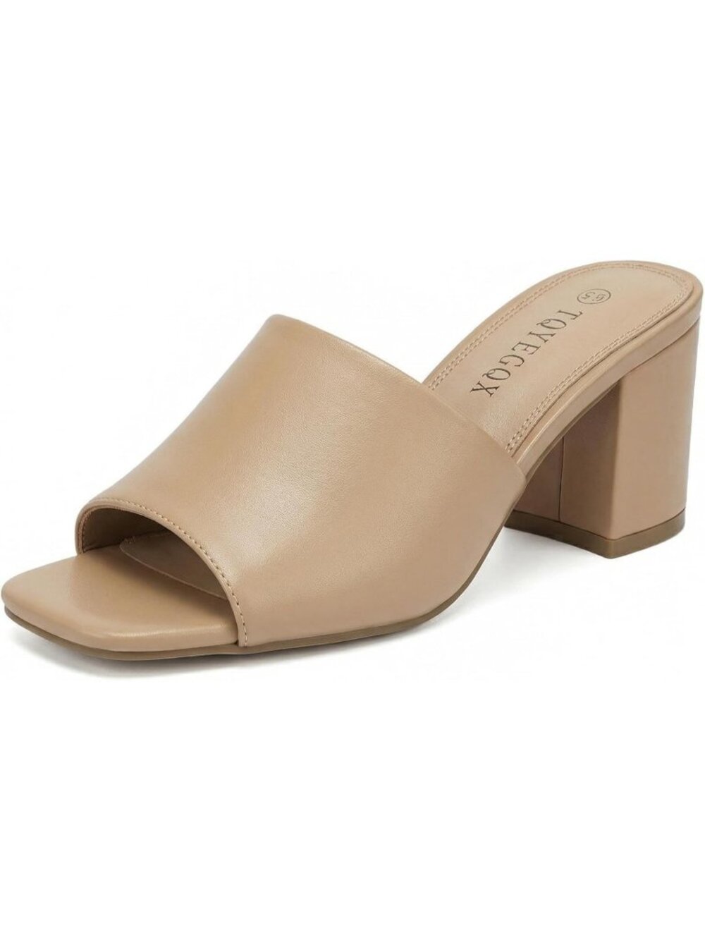 Women's Apricot Knit Comfortable Square Open Toe Chunky Block Low Sandals Heels